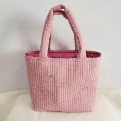 ハンドメイド　イブル刺繍キルト　ミニトートバッグ