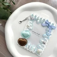 トレカケース 水色 シルバー チョコミント リボン ホイップデコ ハンドメイド