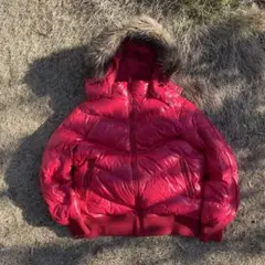 オールドユニクロ　ファー、フード取り外し可　短丈　ダウンジャケット　レッド　光沢