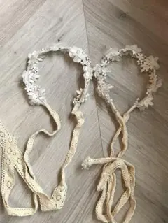 花飾り付きヘアバンド2個セット