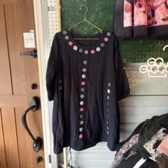 HA10 ネイビー7分袖チュニックワンピースM