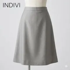 インディヴィ 日本製 グレージュフレアスカート ひざ丈 フォーマル カジュアル