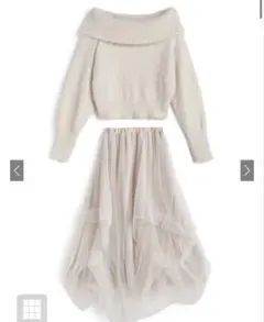 GRL オフショルシャギーニットトップス×チュールスカート[ru1201]