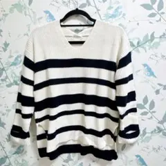 honeys colza ハニーズ ニットセーター L ボーダー 白 ネイビー