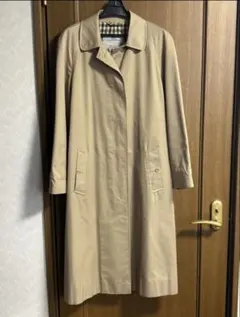 Aquascutum ベージュ ロングコート チェック柄