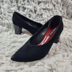 ルミノーゾ・コムサ ポインテッドトゥ 本革 スエード パンプス チャンキーヒール