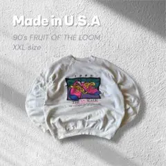 90s フルーツオブザルームUSA製スウェット白マルチカラー古着ラグランCBOY