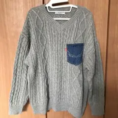 RODEOCROWNS WIDEBOWL デニムポケット付きケーブルニット