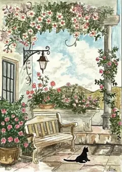 わ*ょ様 水彩画　ヨーロッパ　花いっぱいの家4