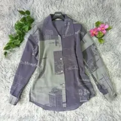 【LAUTREAMONT】ヴィンテージ風 プリント柄 長袖シャツ グレー系 M