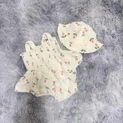 チューリップ柄ワンピース風ロンパース 韓国服 ベビー服 キッズ服 70