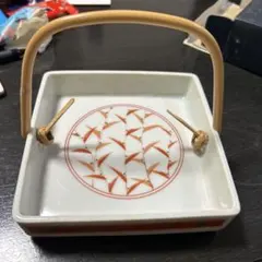 竹の持ち手付き陶器皿 約20cm