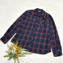 【ジーユー】GU メンズ フランネルチェックシャツ 長袖 ブルー L ●