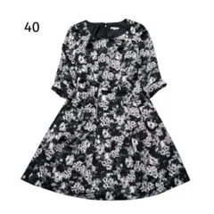 TO BE CHIC 花柄 七分袖 フレア ドレス ワンピース 黒 ピンク