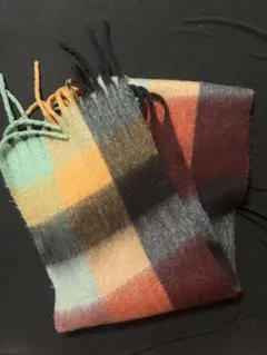 マルチカラー チェック柄 マフラー フリンジ付き