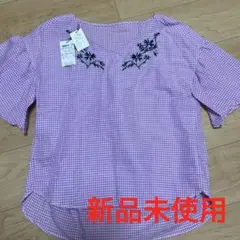 新品未使用　any FAM ギンガムチェック　半袖ブラウス　ピンク　2のサムネイル
