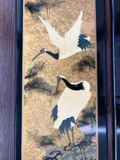山梨県 貴石画 天然石 モザイクアート 宝石画 鶴 松 額装 アート