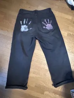 手形デザイン ブラックデニムパンツ