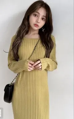 新品！GRL前後2Wayストレートリブニットワンピースイエロー
