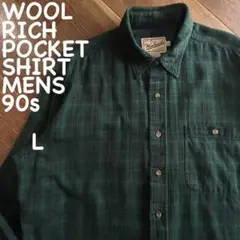 ⭐️90s⭐️ウールリッチ チェックシャツ L 黒緑 ポケット WOOLRICH