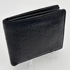 美品 GUCCI グッチ 二つ折り財布 グッチシマ GG柄 エンボス レザー 黒のサムネイル