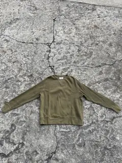 リブ編みオリーブ色クルーネックセーター　ワッフル　人気　ストリート