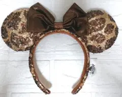 海外ディズニー　カチューシャ ヒョウ柄　レオパード　ブラウン　スパンコール