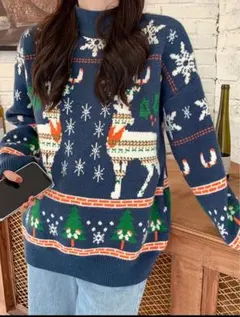 クリスマスデザイン ネイビー ニットセーター