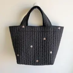 完成品✱ヌビバッグ✱ゆったりMサイズ✱ブラック×ハート刺繍✱ハンドメイド