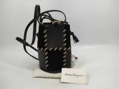 【希少】フェラガモ パッチワーク スエード 巾着 ショルダーバッグ ブラック