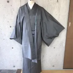 男性用アンサンブル】正絹 た紬お着物 着物＋羽織り 袷 身幅広め 