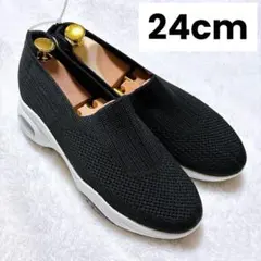 新品✨24cm レディース スニーカー 黒 軽量 メッシュ 厚底 ウォーキング