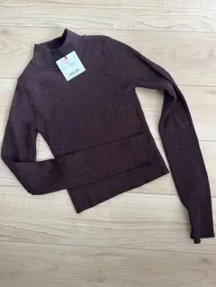 新品未使用リブ編みハイネック長袖ニットブラウンSLY