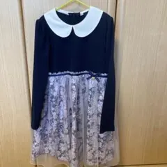エニィファム　チュール　ワンピース　ネイビー　　花柄