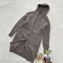 【ユニクロ】UNIQLO メランジウールフーデットニットコート グレー S ○
