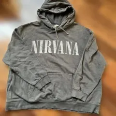 H&M NIRVANA 限定フロントプリント パーカー Mダークグレー170