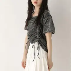 Heather ドロストトップス ケミカル加工 半袖 韓国 Y2K クロップド