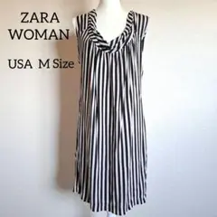ZARA WOMAN ストライプ ノースリーブ チュニックワンピース Mサイズ