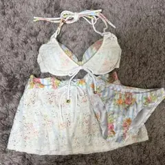Pinky Girls 水着 ビキニ 3点セット 花柄 レース スカート付のサムネイル