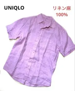 美品UNIQLOユニクロ麻リネン100半袖シャツピンクボタンダウンＹビジネスのサムネイル