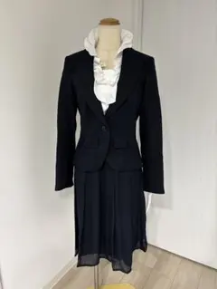 102新品取り外し可能胸当てフリルジャケットスカートスーツ濃紺9号フォーマル