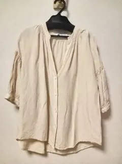 ZARA ベージュ 五分袖 シャツ リネン レーヨン