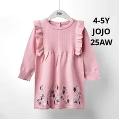 新品 JoJo いちご×ねずみ刺繍 フリルニットワンピース　4-5Y