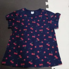 プティマイン　120cmfチェリー柄半袖Tシャツ ネイビー
