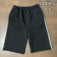 レディース短パン　ハーフパンツ　2本ライン　スポーツ　ヨガ　トレーニング　黒LL