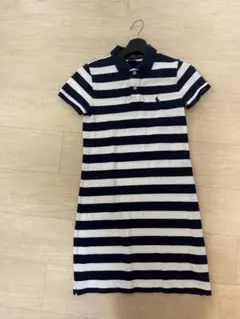 Ralph Lauren ネイビー/ホワイト ストライプ 半袖ポロワンピース