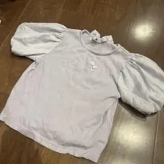メゾピアノ薄紫 リボン刺繍 バルーン袖 Tシャツ