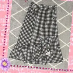 新品　ギンガム　チェックフリル　マーメイドスカート斜めフレア　スタイルアップ効果