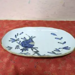 大皿　皿　青　植物模様　楕円大皿　宴会　盛り皿