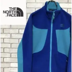 超希少 ザノースフェイス ブルー 切り替え 刺繍ロゴ フリース ジャケット90s